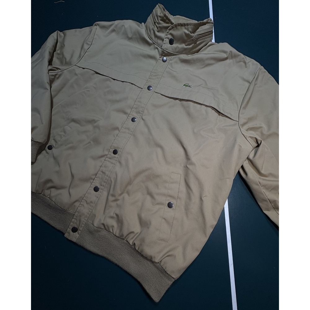 Vintage 70s Izod Lacoste Bomber Jacket Mens XL Beige Fleece Lined Packable Hood - Picture 6 of 16